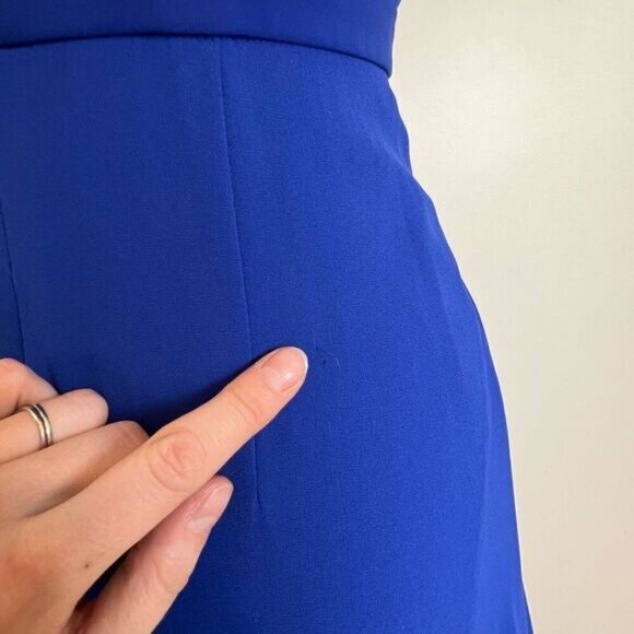 BCBG Maxazria Size 0 Blue Cutout Formal Wear Maxi Dress Gown Ruffled Swifty - Picture 6 of 15